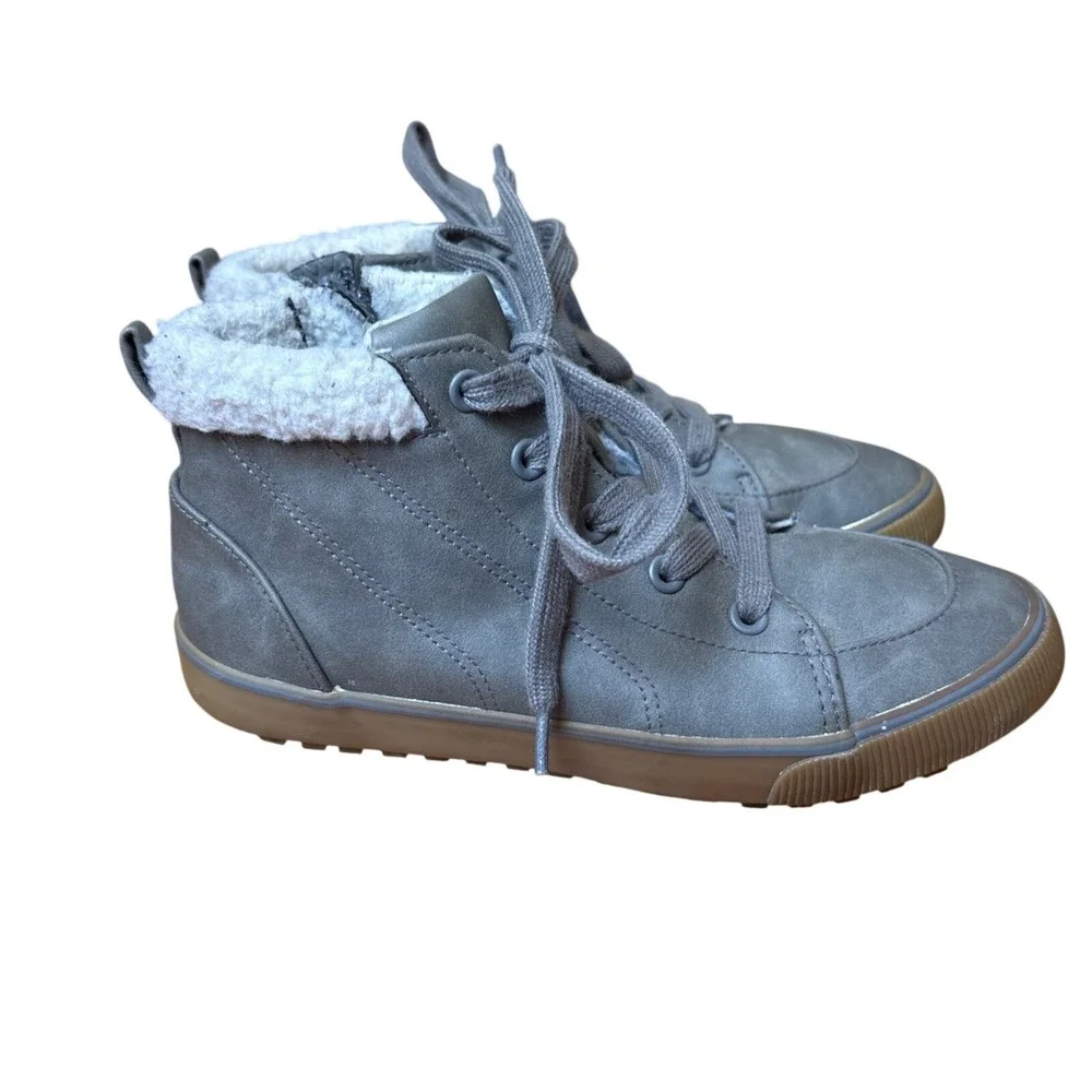 Cat & Jack High Top Sneakers Kids Grey Faux‎ Shearling Lined SIZE 3